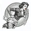 black pin up girl lifting up her shirt standing tattoo design idea
