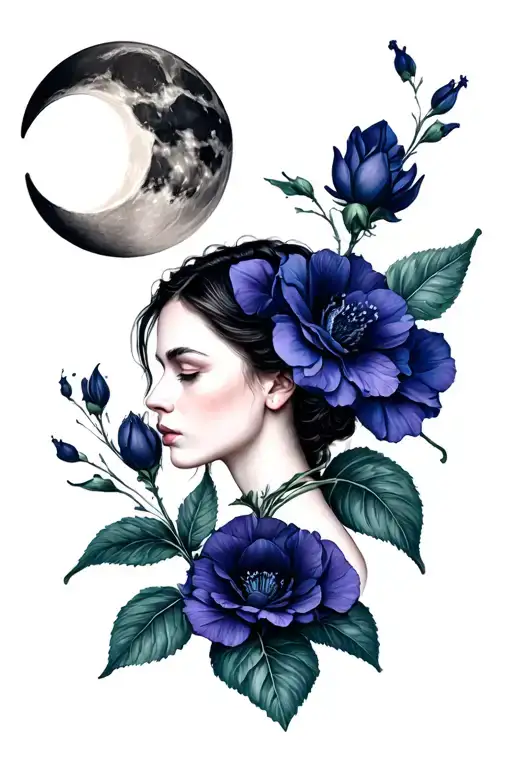 Belladonna with moon surrounded tattoo design idea