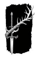 thin swords wrapped with deer head as the handle  tattoo design idea