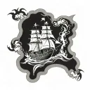 burning ship tattoo design idea