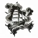 burning ship tattoo design idea