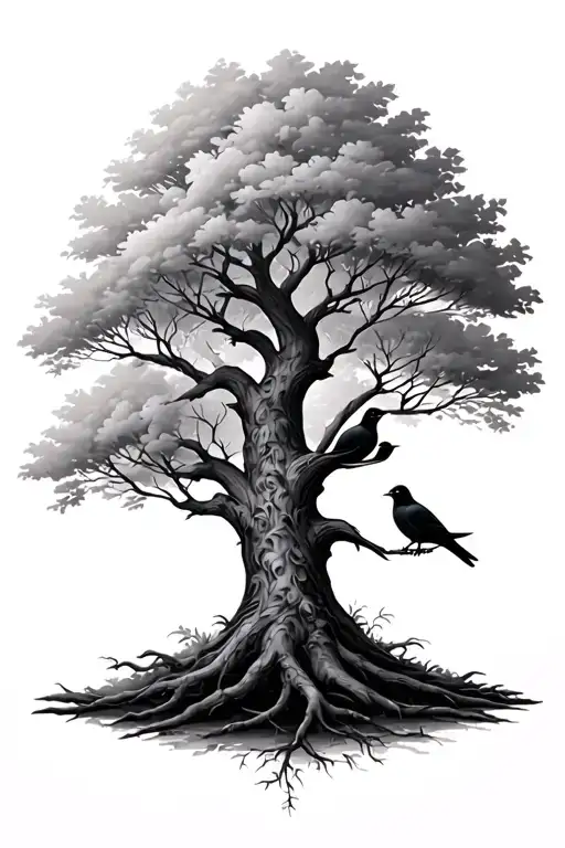 a tree with 4 birds sitting tattoo design idea
