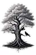 a tree with 4 birds sitting tattoo design idea