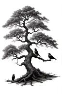 a tree with 4 birds sitting tattoo design idea