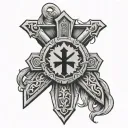 kosovo war sword shield cross tattoo design idea