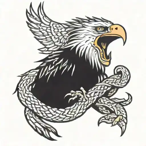eagle, snake, lion roaring tattoo design idea