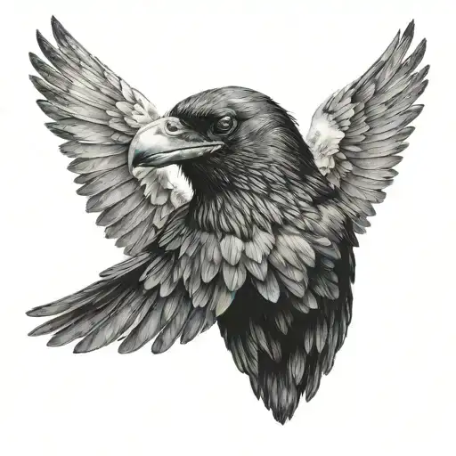 a crow with wings and a head tattoo design idea