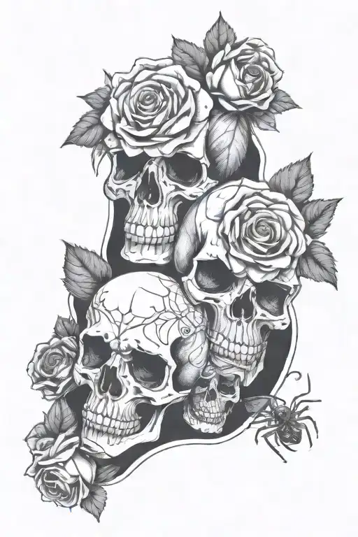 skulls with roses and spiders tattoo design idea