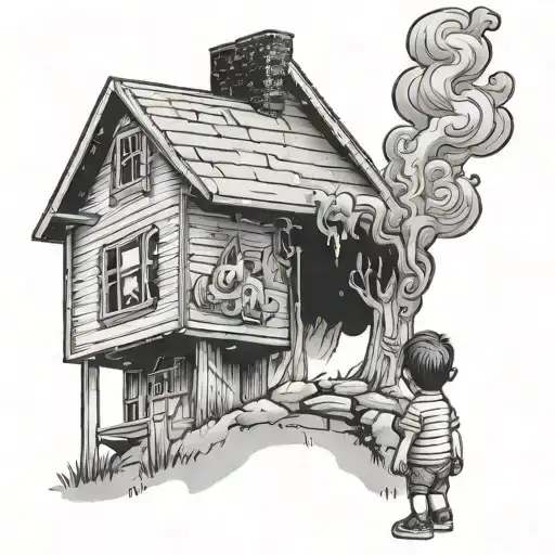 kid watching house burn tattoo design idea