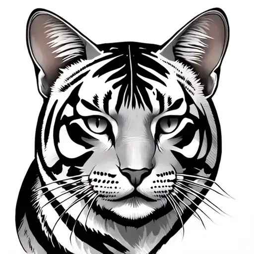 half cat half tiger head tattoo design idea
