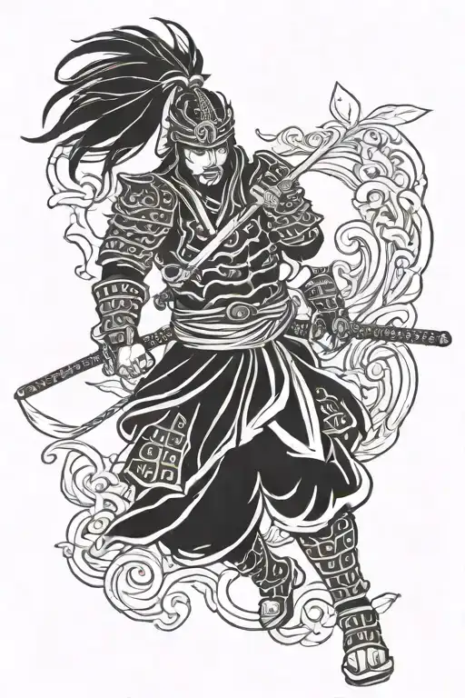 samurai warrior and greek god tattoo design idea