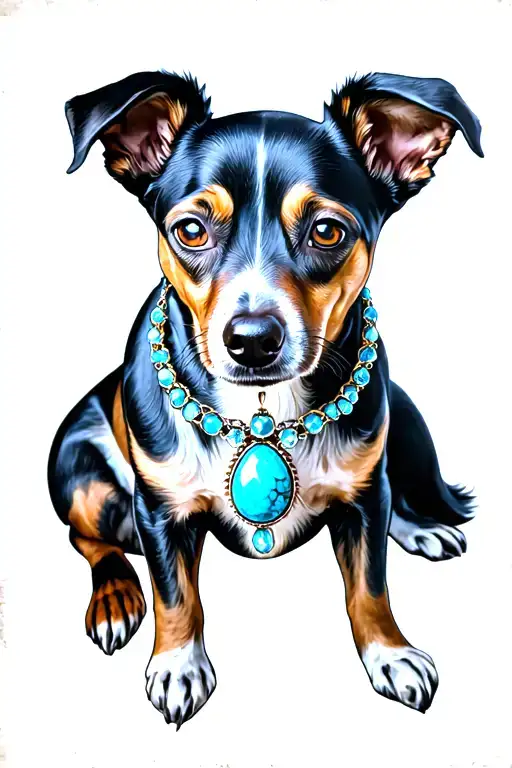 dog with turquoise jewelry tattoo design idea