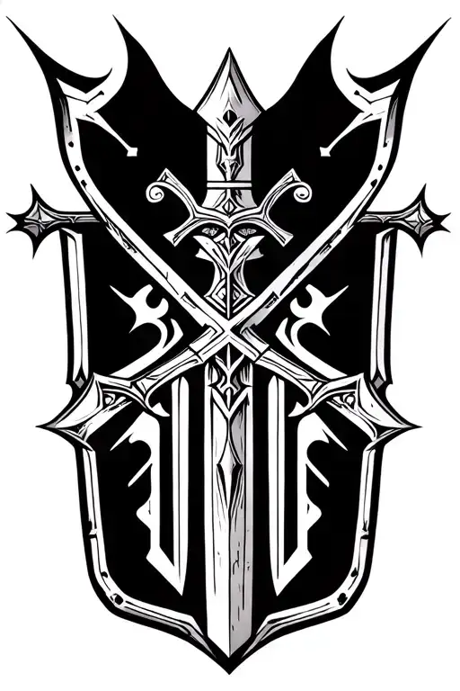 sword and shield cross royalty tattoo design idea