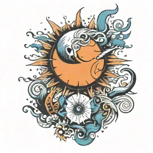 sun moon and sea tattoo design idea