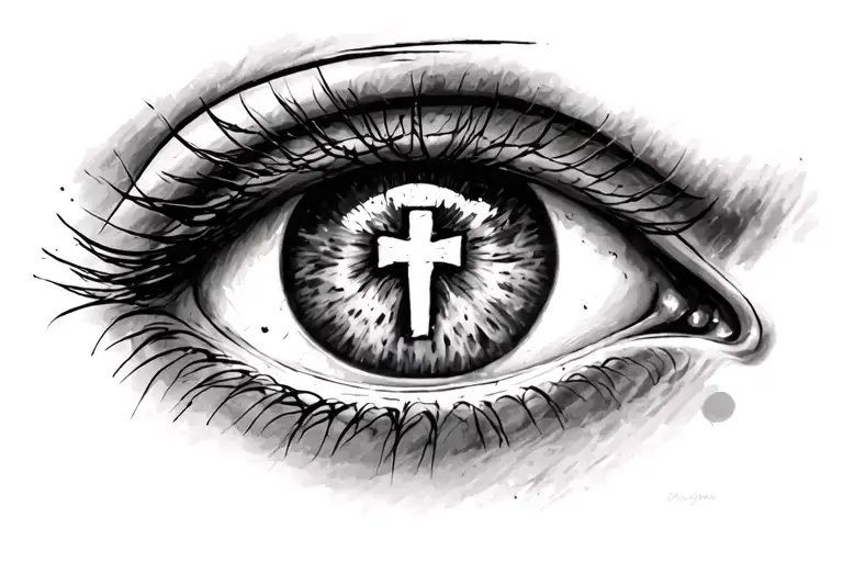 eye with cross in it tattoo design idea