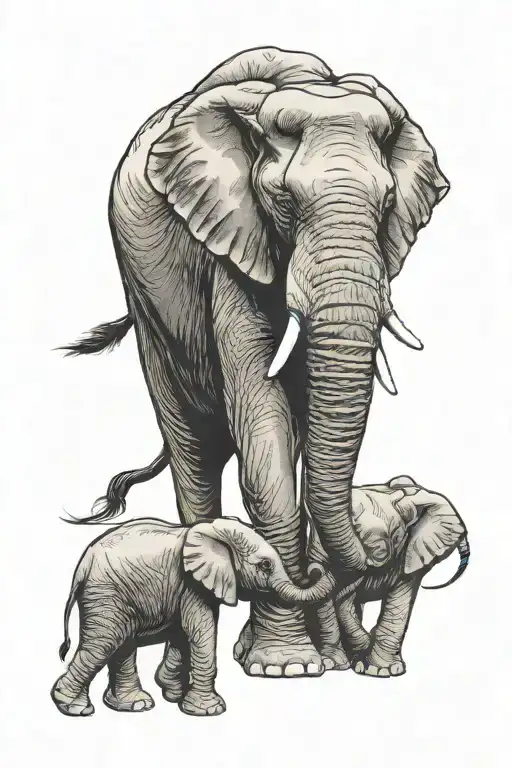 Elephant and baby elephant  tattoo design idea