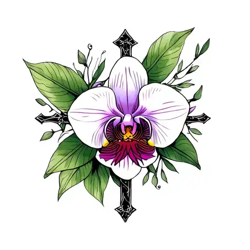 orchid flower,Cross,Wine,9 tattoo design idea