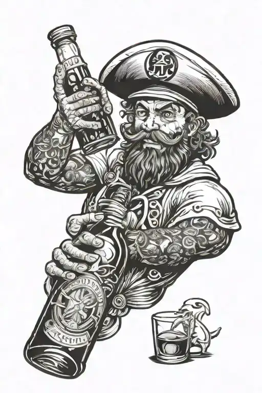 sailor with brass knuckles and a bottle of rum tattoo design idea