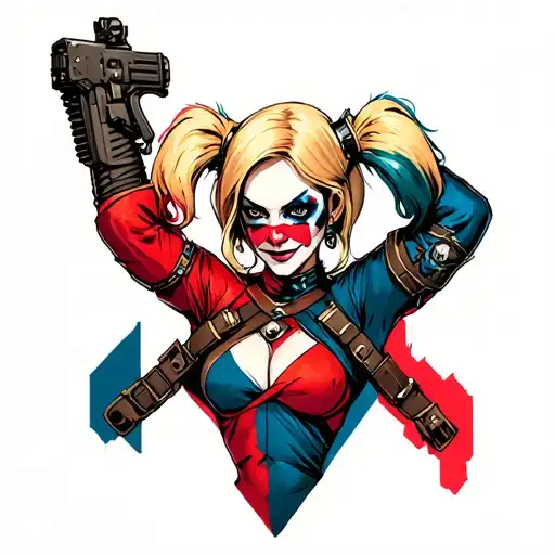 Harley Quinn as solider from Helldivers 2 tattoo design idea