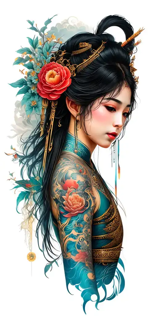 Asian mythology surrounded tattoo design idea