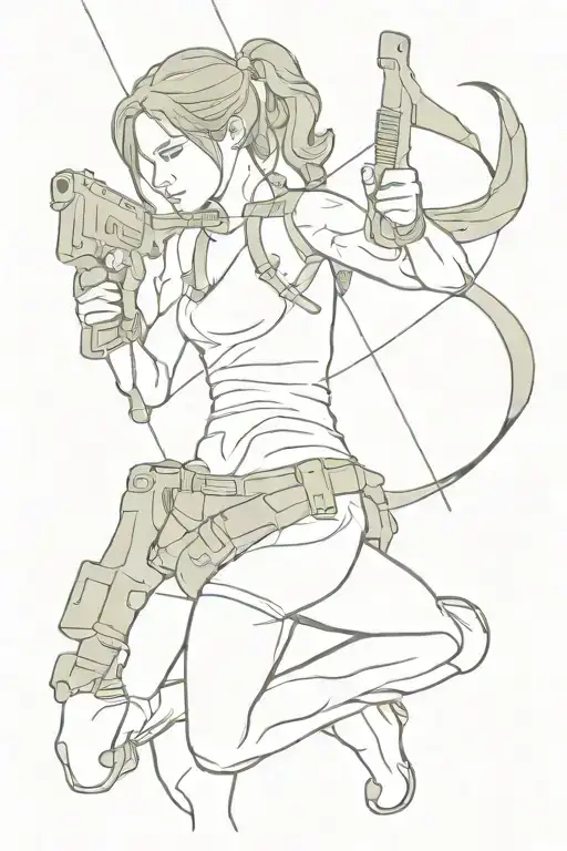 lara croft shadow shooting with her bow tattoo design idea