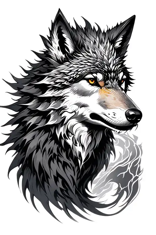 Full arm sleeve tattoo wolf, dragon, warrior, Lightning tattoo design idea