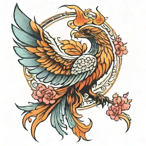 feminine phoenix bird tattoo design idea