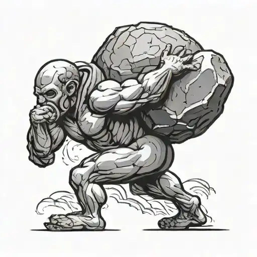 Sisyphus pushing a boulder tattoo design idea