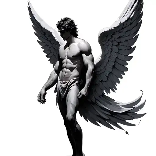 Male full body Faceless Angel wings flying tattoo design idea