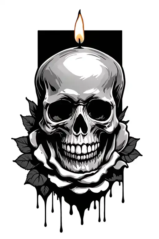 Skull with rose, dripping like a candle tattoo design idea