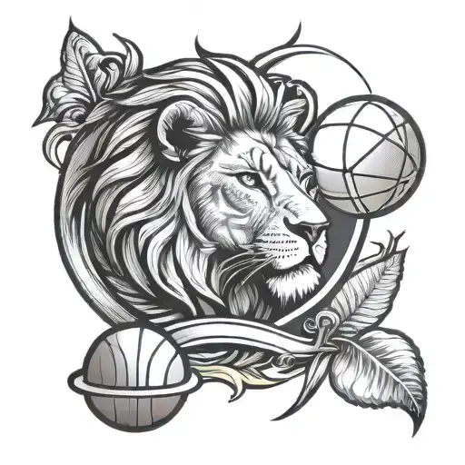 Small Tattoo with lion face and venus planet and basketball and libra tattoo design idea
