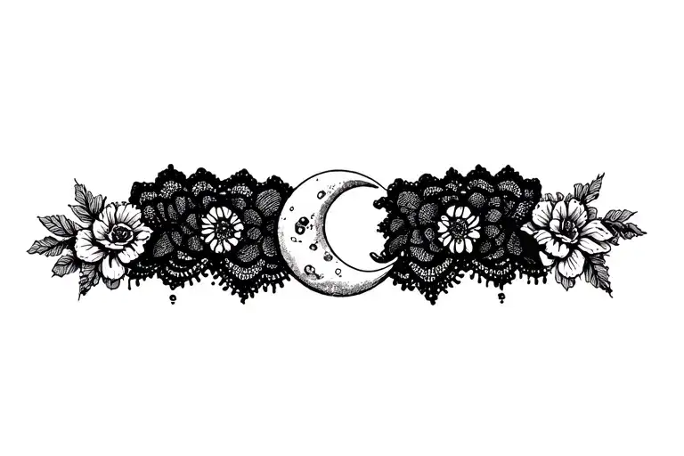 lace garter moon tattoo design idea
