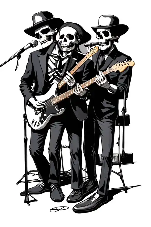 skeleton ska band playing while wearing loafers tattoo design idea