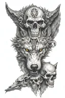 Wolf head ans skull tattoo design idea