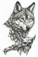 Wolf head ans skull tattoo design idea