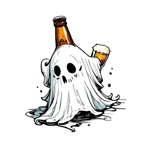tiny ghost with beer bottle tattoo design idea