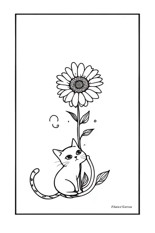 Gerbera flower and a cat playing tattoo design idea
