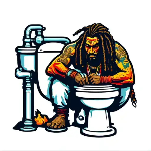 "Indigenous Plumbing " dreadlock painted face Native American plumber working on toilet tattoo design idea