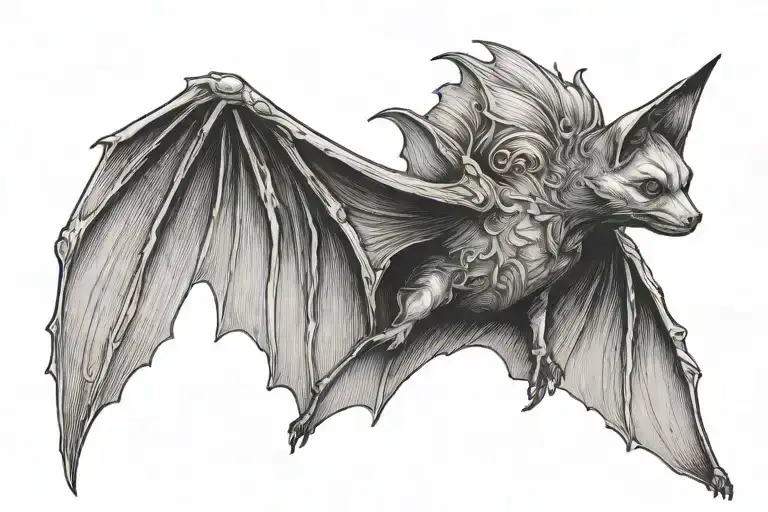 feminine bat with wings stretched out  tattoo design idea