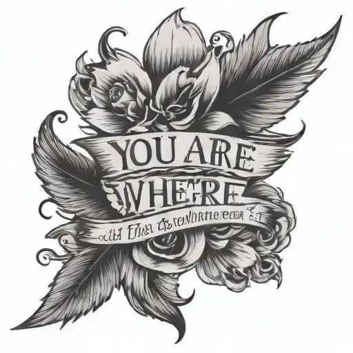 "You are where you need to be. Just take a deep breath"written in between with one wing at each end tattoo design idea