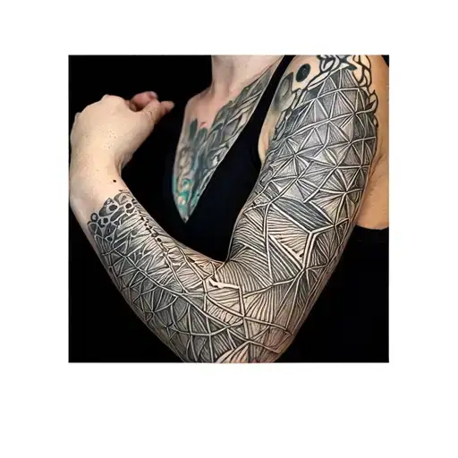 blackout sleeve with white ink in geometric style tattoo tattoo design idea