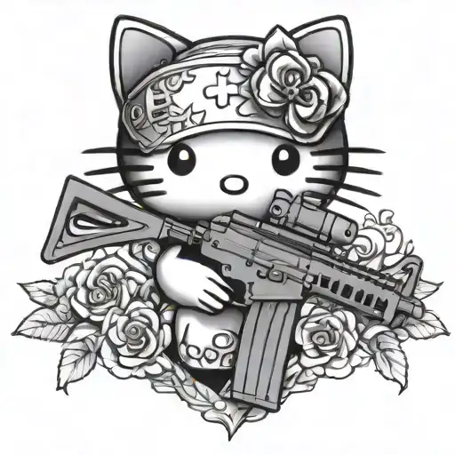 hello kitty with an ar 15 tattoo design idea