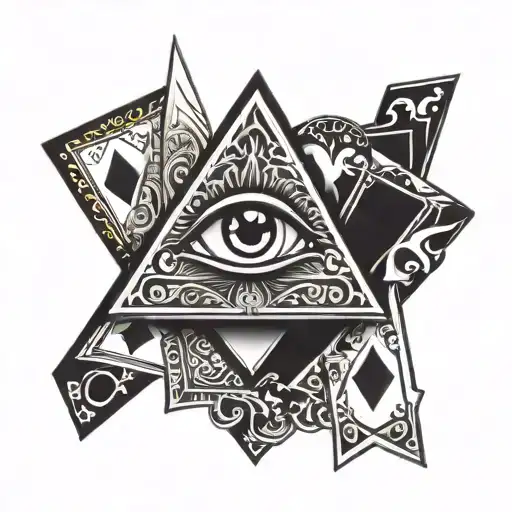 3rd eye with playing cards forming the shape tattoo design idea