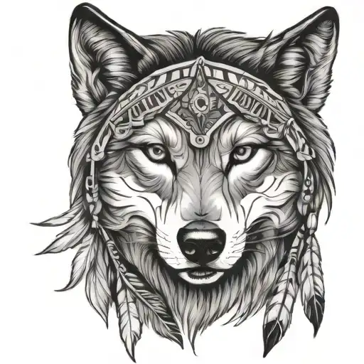 wolf native american woman tattoo design idea