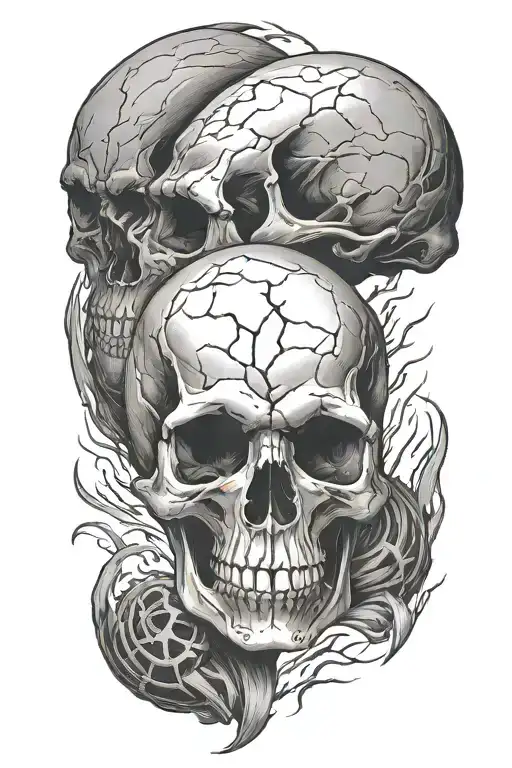 two skulls  facing away from eachother tattoo design idea
