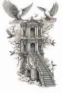 heavens gates with stairs doves flying tattoo design idea