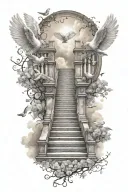 heavens gates with stairs doves flying tattoo design idea