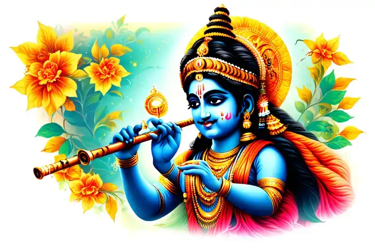 krishna playing flute tattoo design idea