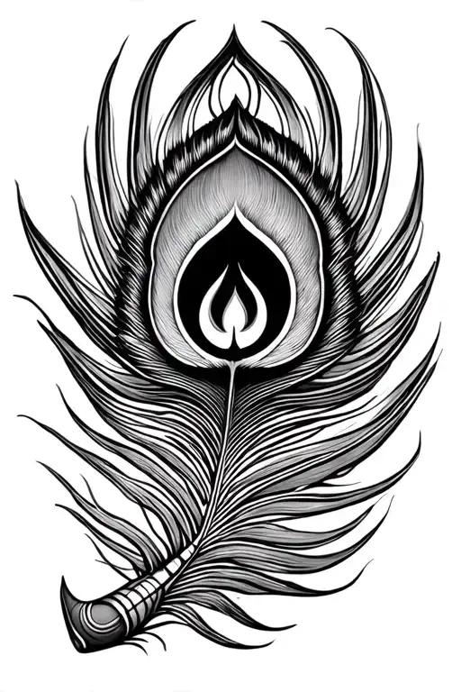 Sudarshan chakra, flute and peacock feather tattoo design idea
