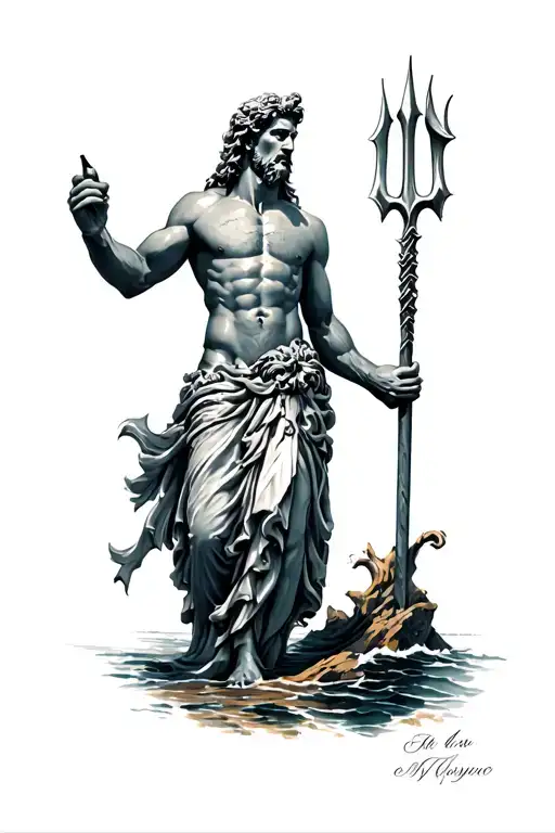 Poseidon holding a trident tattoo design idea